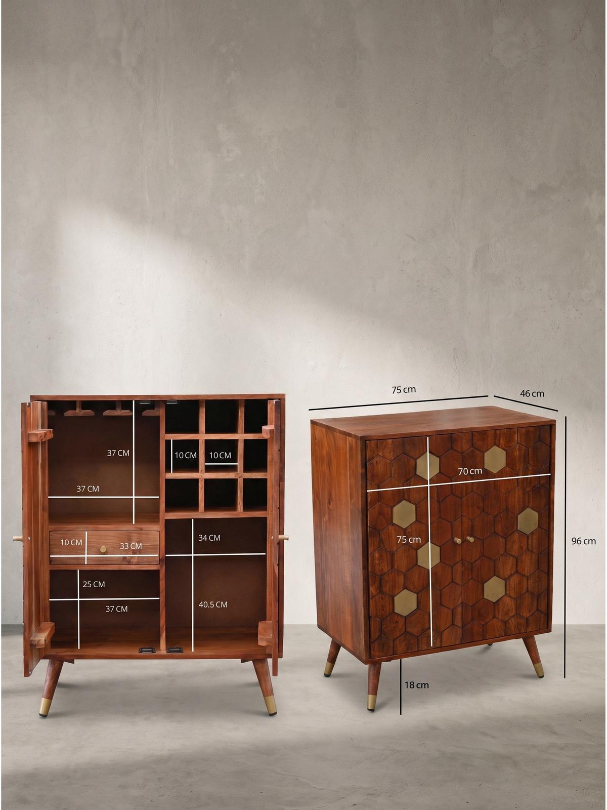 HAUSBAR ARENZANO, Akazie Massivholz, Dunkelbraun, 75 x 46 x 96 cm - Dunkelbraun/Braun, Akazienholz/Holz (75/96/46cm) - KADIMA DESIGN