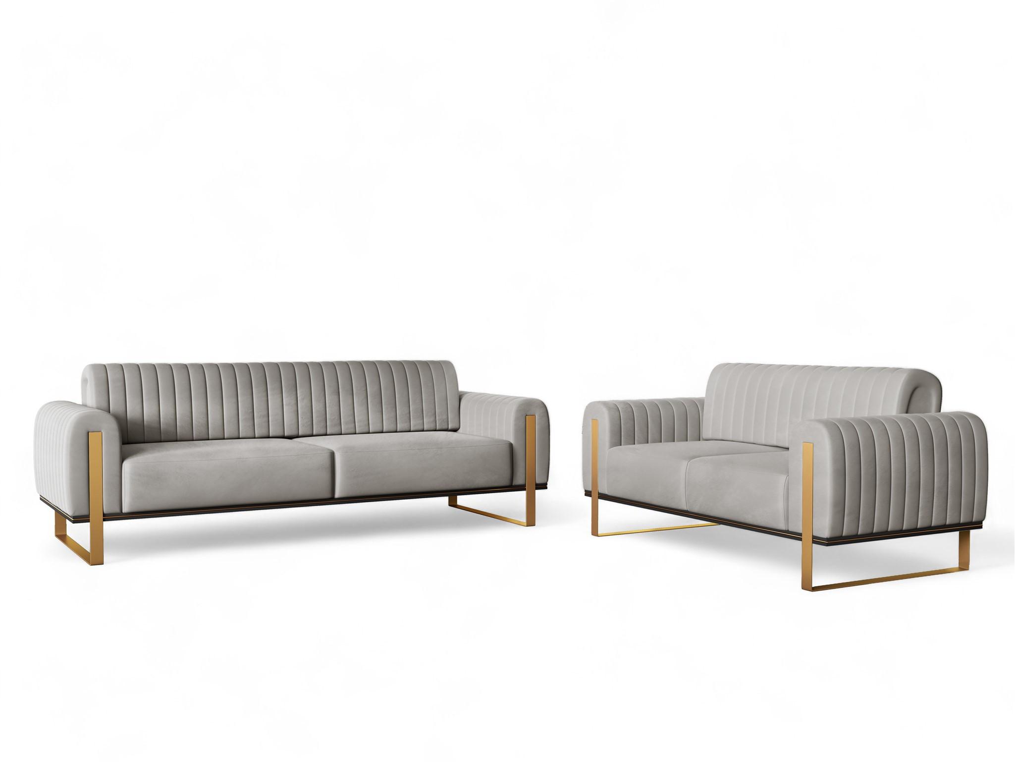 SOFASET Valerie 3-2 - Hellgrau, Holzwerkstoff/Textil (228/79/90cm) - Fun Möbel