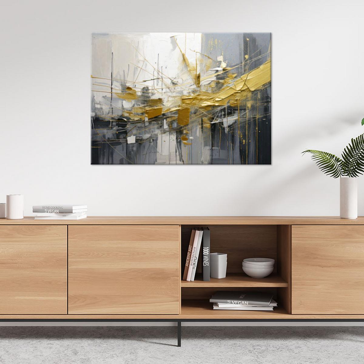 LEINWANDBILD Abstraktion 100x70cm - Goldfarben, Textil (100/70cm) - Feeby