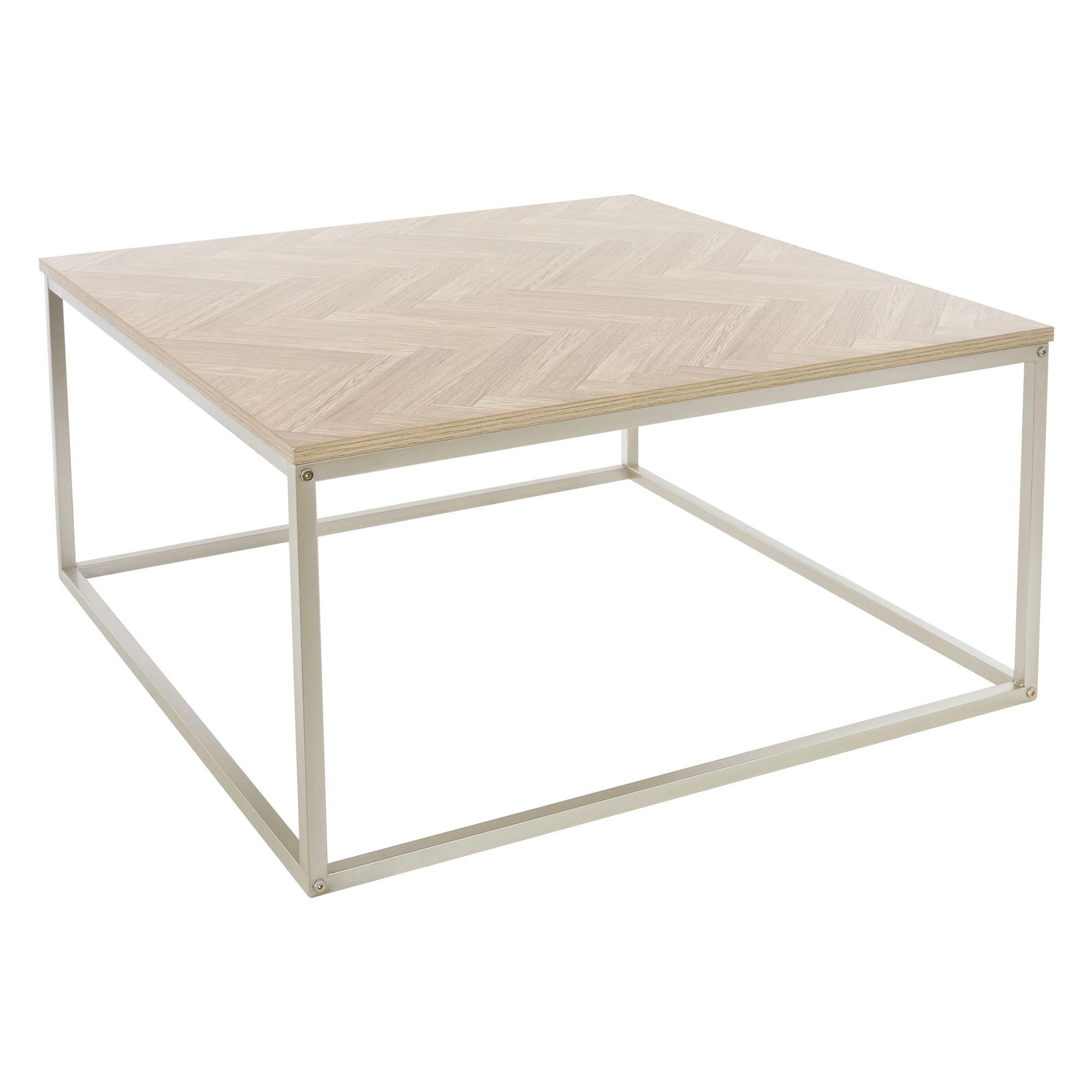 COUCHTISCH 80x80x40 cm Eiche mit Fischgrätenmuster Stahlgestell - Braun, Metall (80/80/40cm) - ML-DESIGN