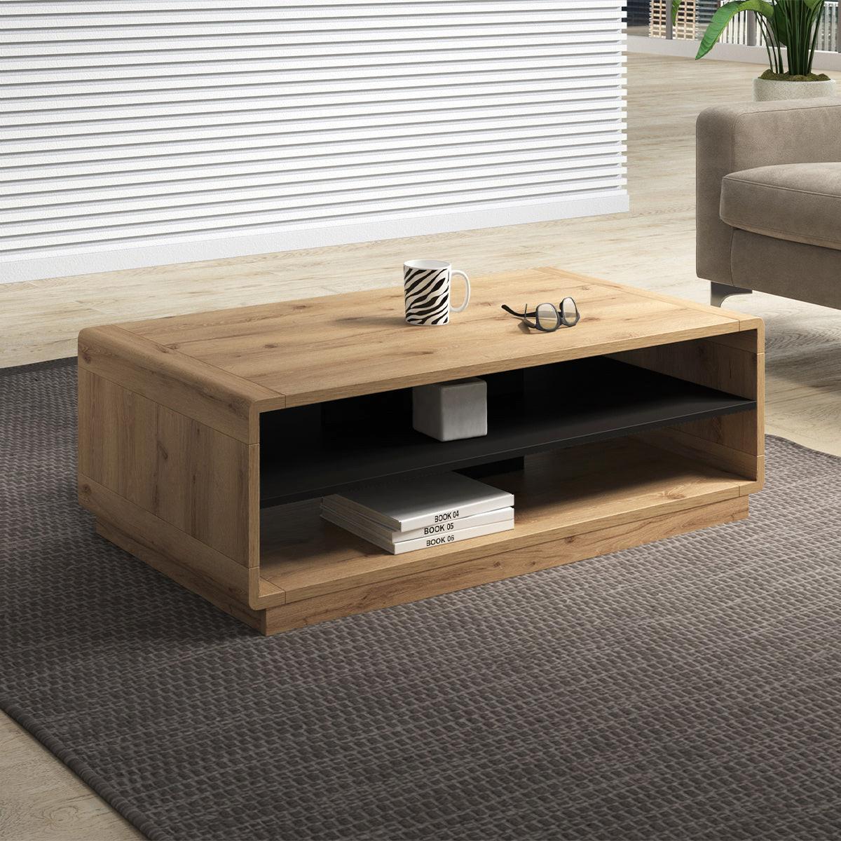 COUCHTISCH Raven Mattschwarz und Holz - Schwarz, Holzwerkstoff (60/120/40cm) - Petits-meubles