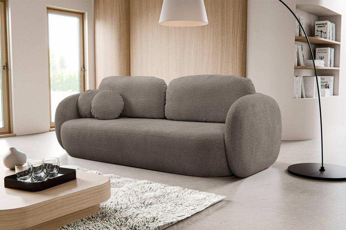 BETTSOFA AMICO Beige Bucle-Stoff mit Schlaffunktion - Beige, Holz (238/86.5/101cm) - MASSENO