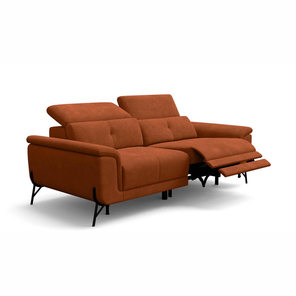 SOFA RELAX AVENA 3-Sitzer, dunkeloranger Veloursstoff - Dunkelorange/Schwarz, Holz/Textil (204/80/108cm) - Courtois Laville