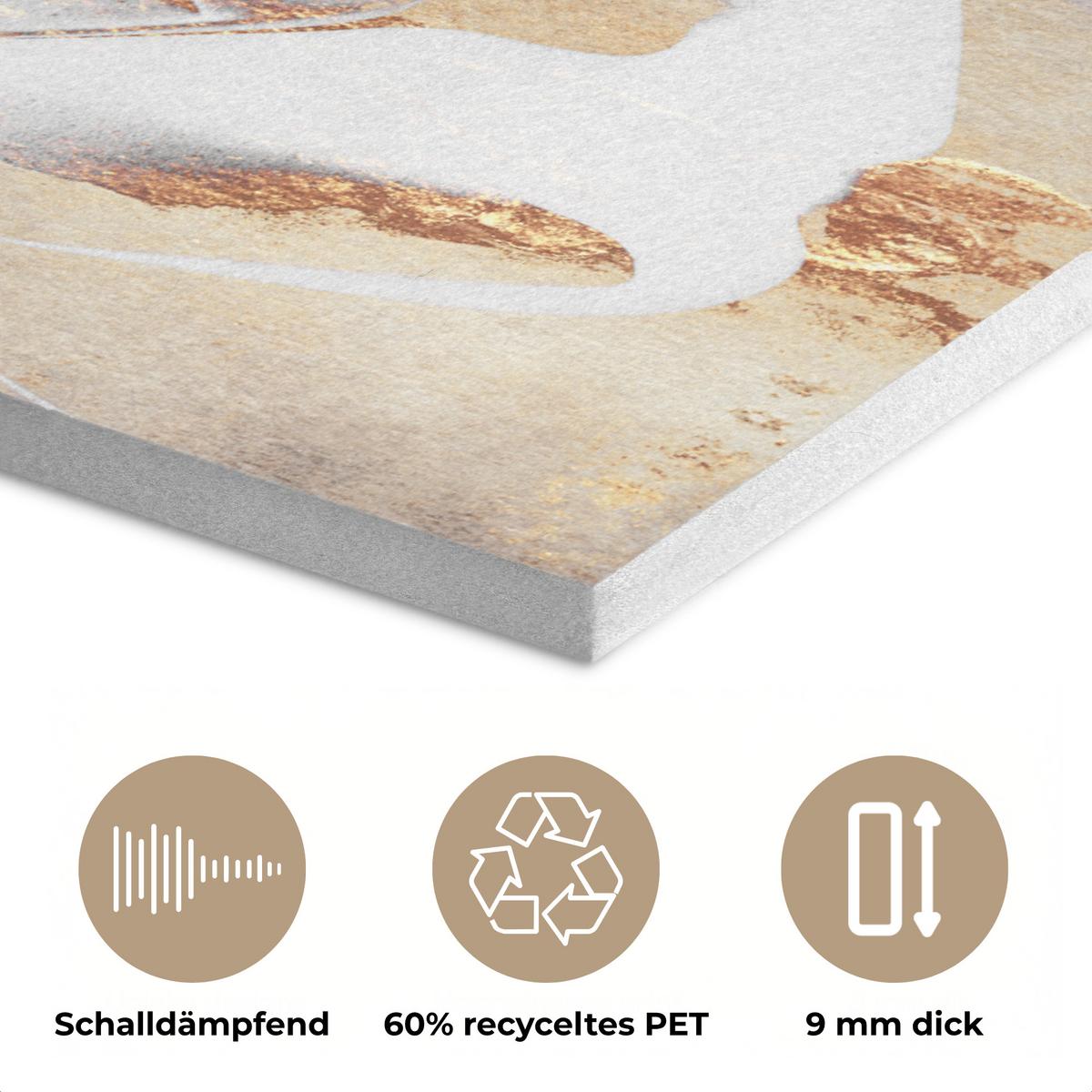 AKUSTIKBILD Luxus - Abstrakt - Gold - Weiß Kunstdruck Schlafzimmer 50x70 cm - Goldfarben, Kunststoff (50/70/0.9cm) - MuchoWow