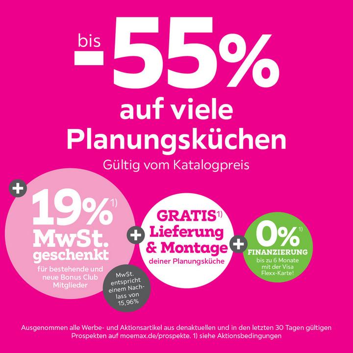 bis -55% auf viele Planungsküchen + 19% MwSt. geschenkt
