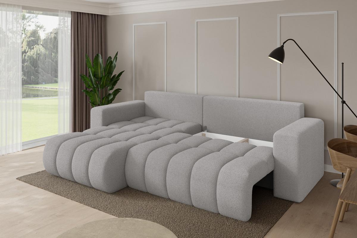 ECKSOFA mit Schlaffunktion Ottomane Links MILA-L-v1 277x195x86 Hellgrau Bouclé - Silberfarben/Hellgrau, Holzwerkstoff/Kunststoff (277/194cm) - ALTDECOR