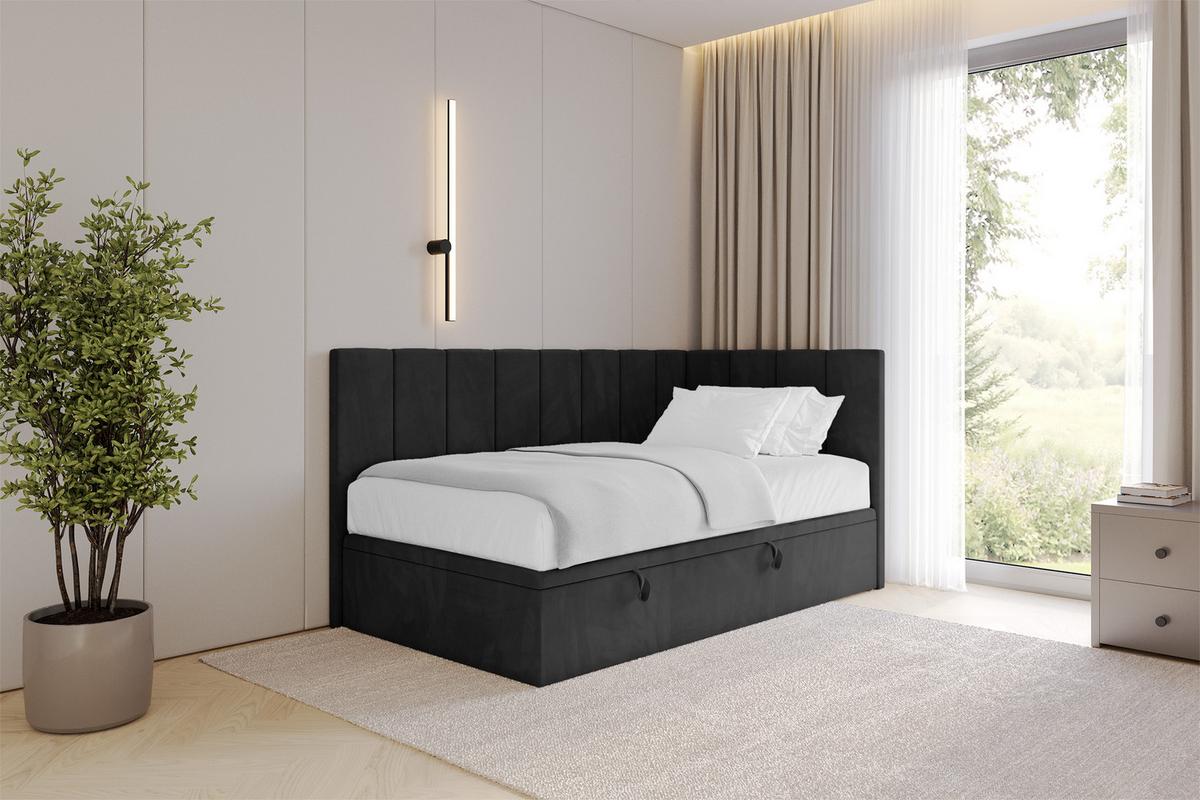 EINZELBETT Jugendbett mit Bettkasten Links, mit Matratze - LOVY 80x200 Schwarz - Schwarz, Holzwerkstoff/Textil (80/200cm) - ALTDECOR