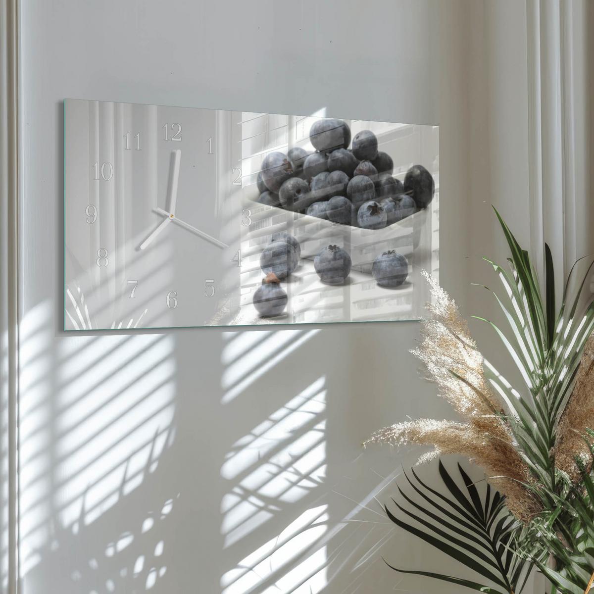 WANDUHR aus Glas 60x30 cm - Beeren - Weiß, Glas (60/30/0.4cm) - TULUP