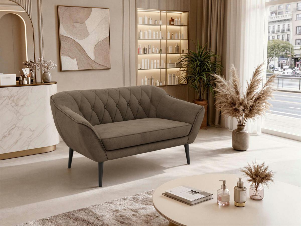 2-SITZER-SOFA PIRS - Braun Velvet - Schwarze Beine - Dunkelbraun/Schwarz, Holzwerkstoff/Textil (140/75/74cm) - MKS