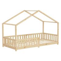 HAUSBETT 90x200 cm Natur aus Kiefernholz mit Rausfallschutz - Beige, Holz (90/200cm) - ML-DESIGN
