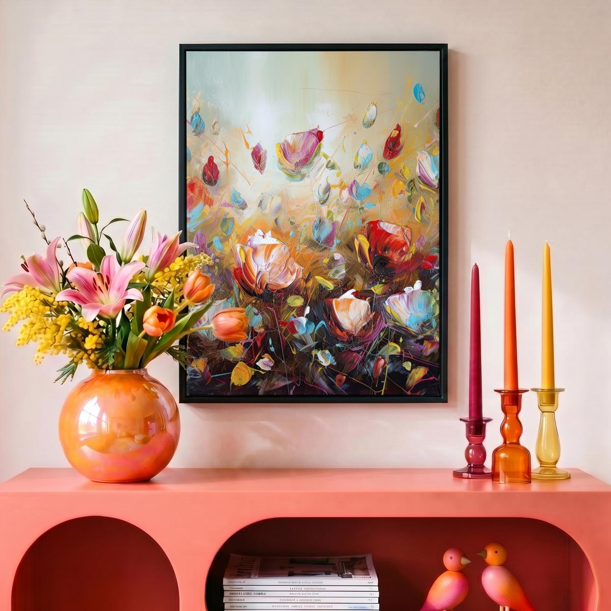 LEINWAND Bilder mit Rahmen - Blumen - Kunst - Natur - Ölgemälde - 30x40 - Multicolor, Textil (30/40cm) - MuchoWow