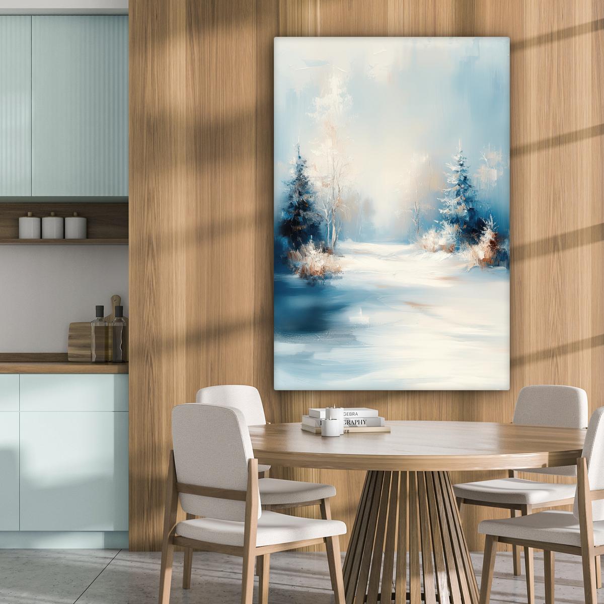 LEINWANDBILD Wald - Winter - Natur - Abstrakt - Schnee Deko XXL 80x120 cm - Weiß, Textil (80/120cm) - MuchoWow