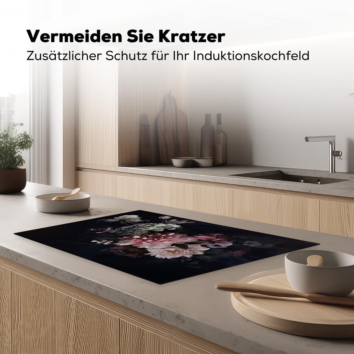 HERDABDECKPLATTE Blumen - Vintage - Pastell - Rosa - Weiß Induktionsschutz 80x52.2 cm - Altrosa, Kunststoff (80.2/52.2/0.2cm) - MuchoWow