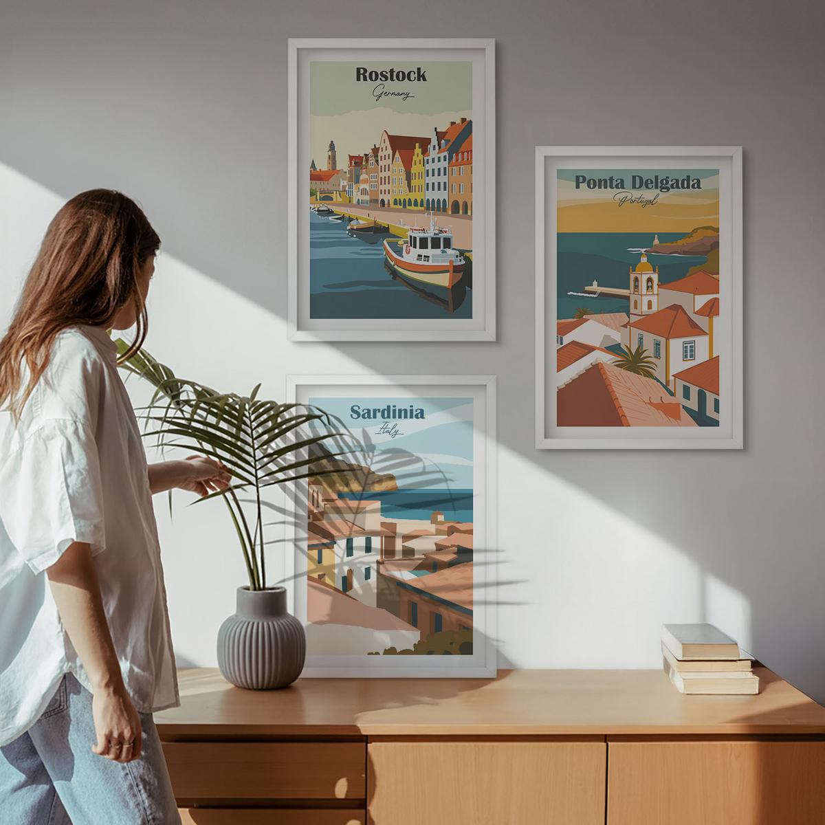BILDER SET 3er Set - 40x60 cm Weißer Rahmen - Ansichten europäischer Küstenstädte - Weiß, Kunststoff (40/60cm) - TULUP