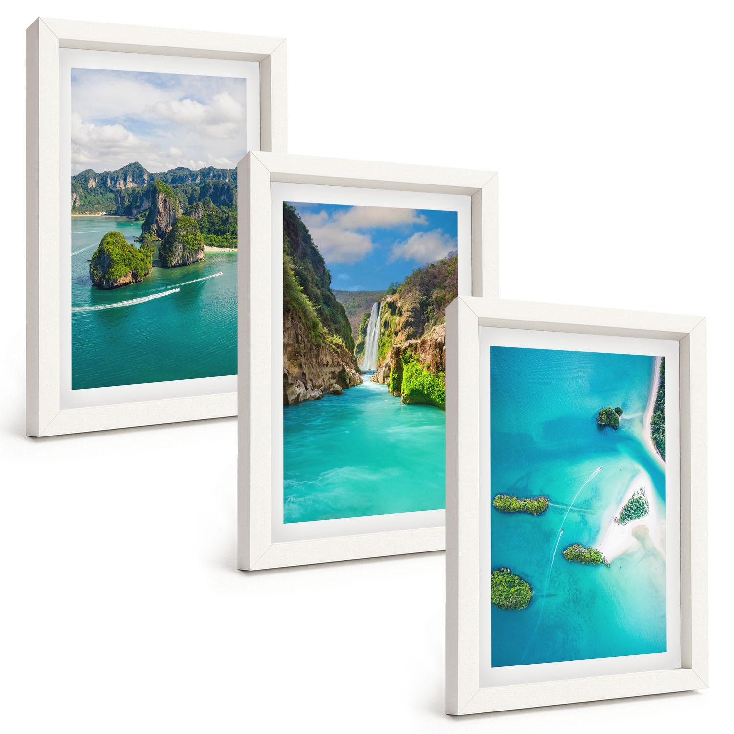 BILDER SET 3er Set - 20x30 cm Weißer Rahmen - Tropische Inseln, türkisfarbenes Wasser - Weiß, Kunststoff (20/30cm) - TULUP