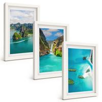 BILDER SET 3er Set - 20x30 cm Weißer Rahmen - Tropische Inseln, türkisfarbenes Wasser - Weiß, Kunststoff (20/30cm) - TULUP