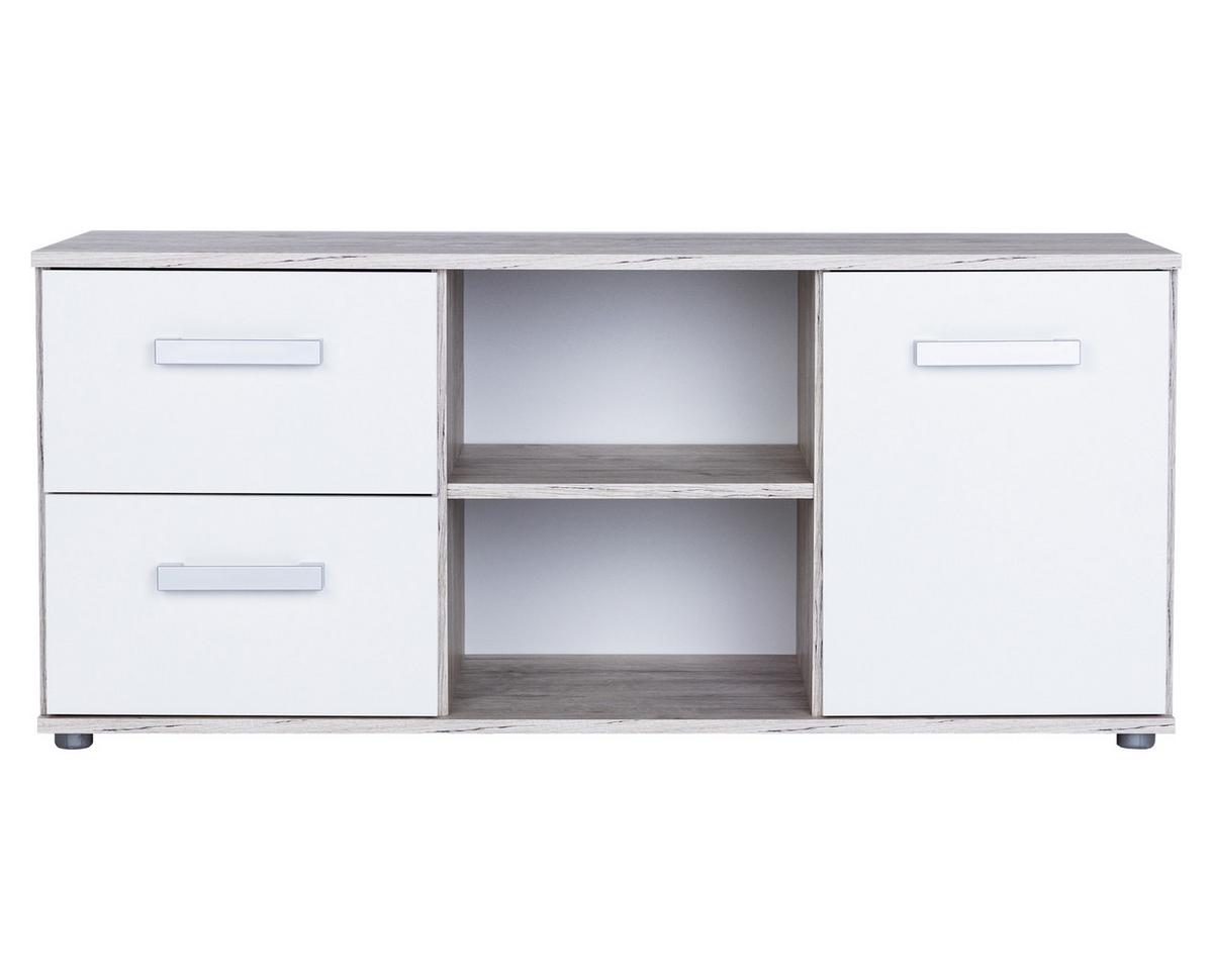 LOWBOARD Fernsehtisch Bente Weiß Eiche - Eichefarben/Silberfarben, Holzwerkstoff/Kunststoff (114/51/39cm) - arthur berndt