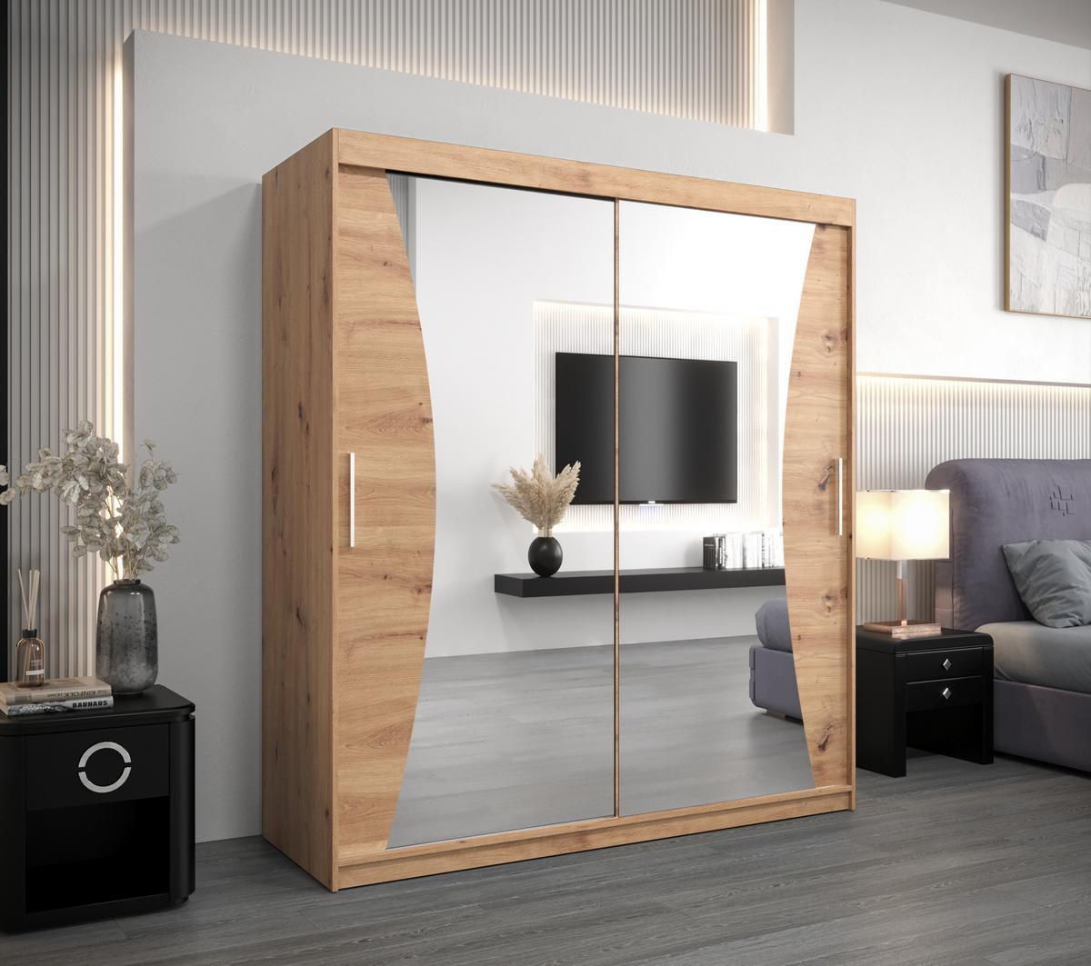 SCHWEBETÜRENSCHRANK 200/180/62 2-türig - Silberfarben/Eiche Artisan, Holz/Kunststoff (180/200/62cm) - MÖBEL KRYSPOL