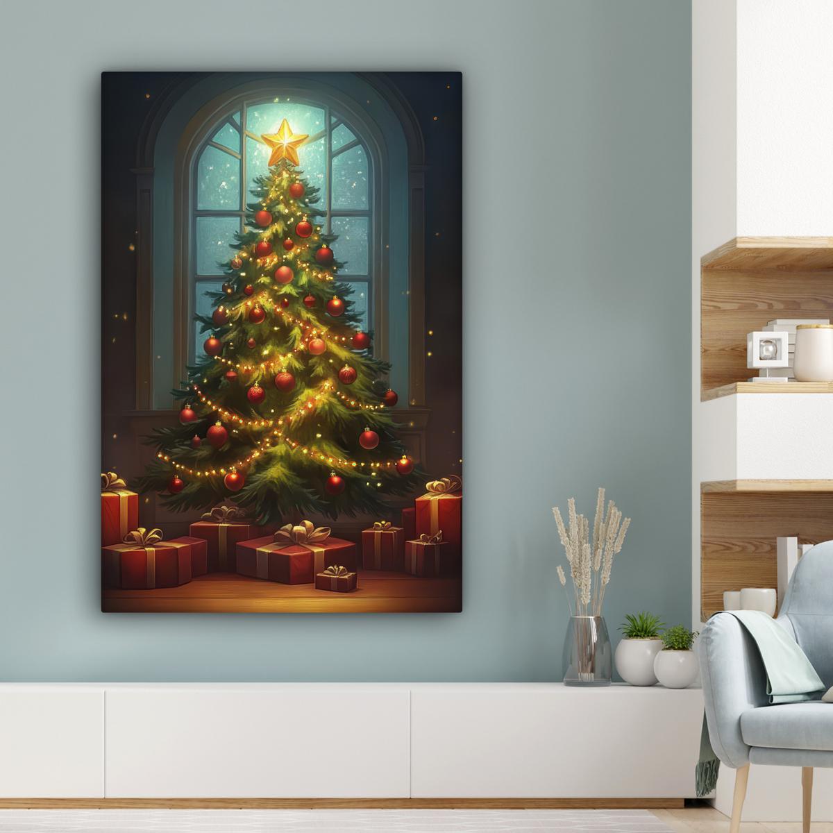 LEINWANDBILD Weihnachtsbaum - Geschenk - Winter Deko XXL 80x120 cm - Grün, Textil (80/120cm) - MuchoWow