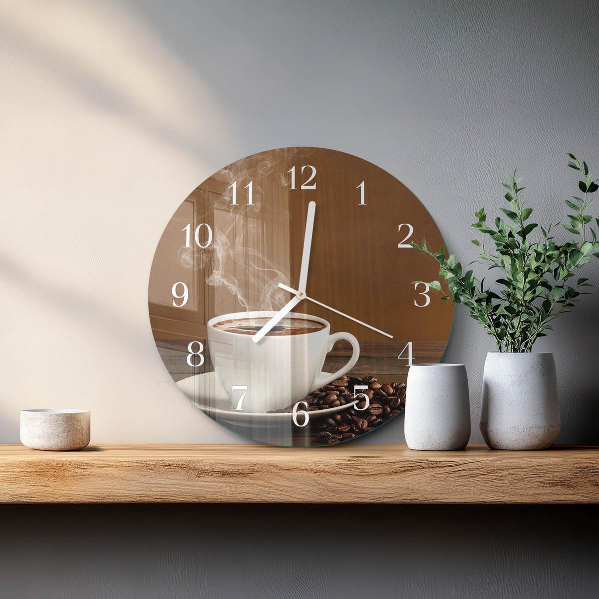 WANDUHR aus Glas Ø30 cm - Kaffee - Braun, Glas (30/30/0.4cm) - TULUP