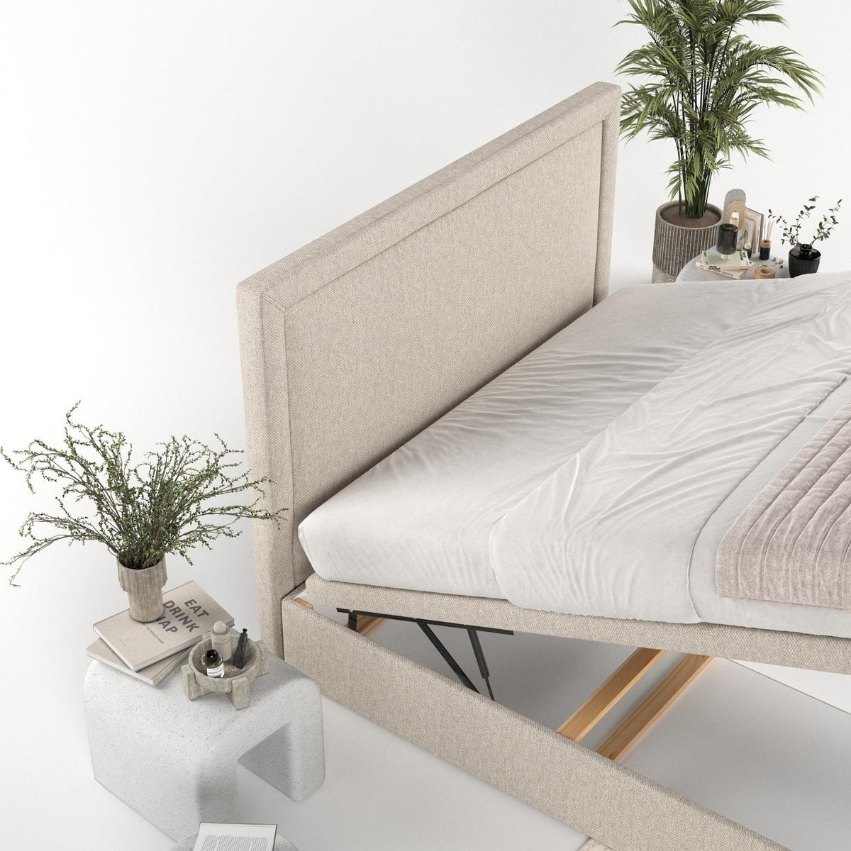 POLSTERBETT Salma mit Stauraum 200/200 cm Hellbeige im Megan Stoff - Sandfarben/Schwarz, Holz/Holzwerkstoff (200/200cm) - AltaBeds
