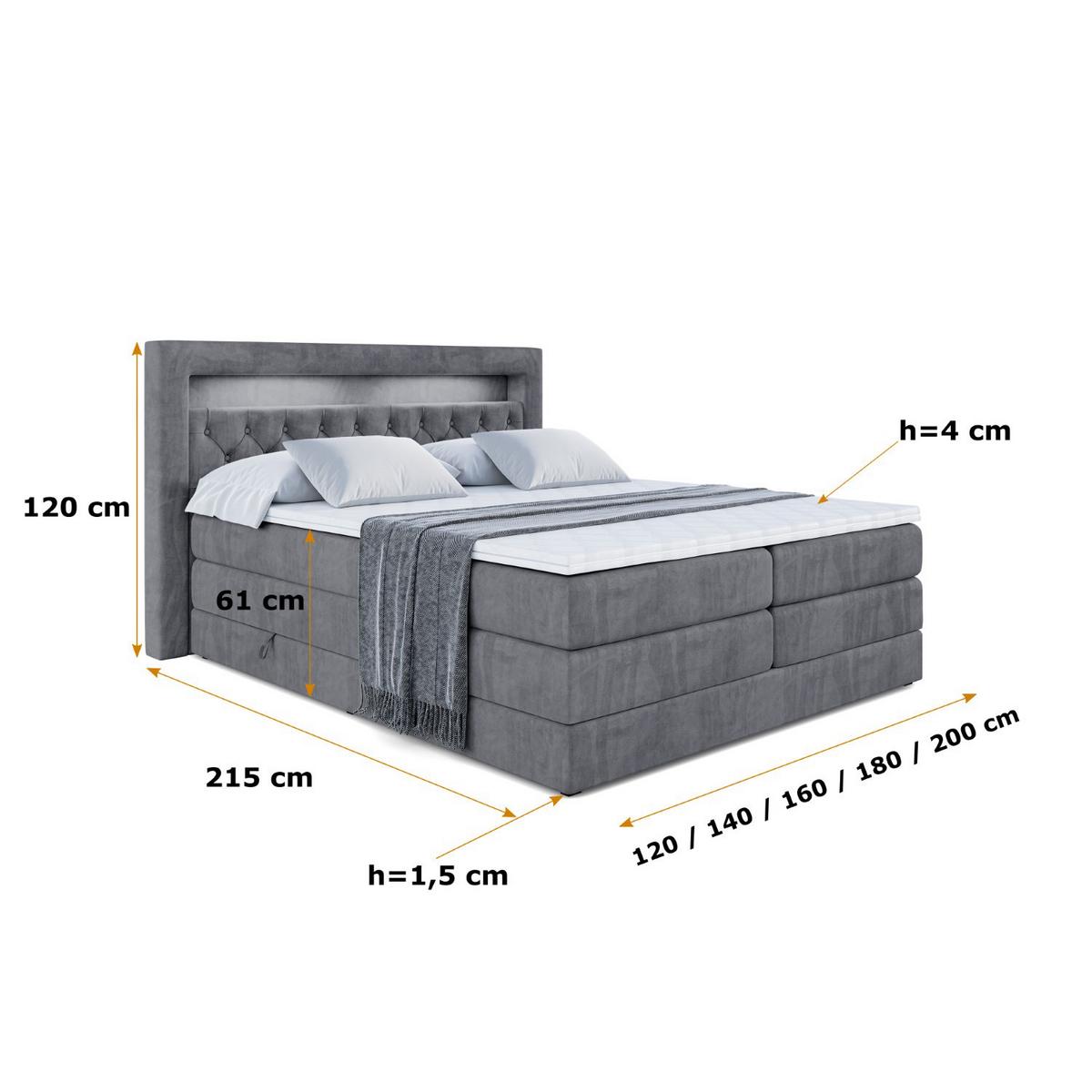 BOXSPRINGBETT NOEL GOLD KING - 160x200 - H3/H4 - Dunkelgrau - Dunkelgrau, Holzwerkstoff (160/200cm) - ALTDECOR