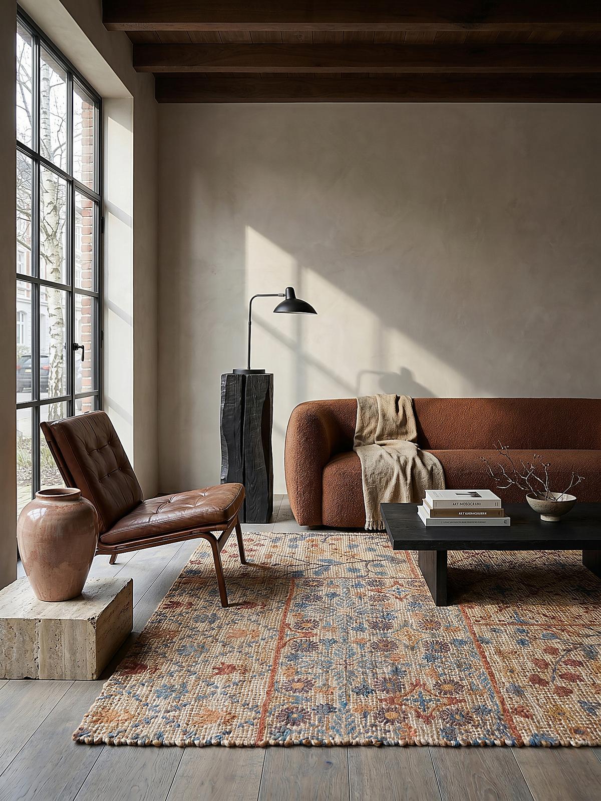 JUTETEPPICH handgewebt AVILL, im Boho-Stil, Natur-Blau, 200 x 290 cm - Beige, Textil (290/200cm) - KADIMA DESIGN