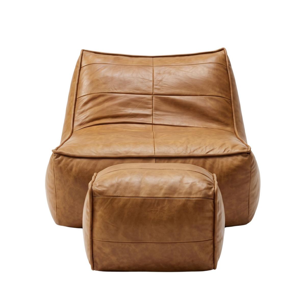 SESSEL Sitzsack & Hocker Set Tech-Leder Raupen-Design - Braun, Textil (80/75/93cm) - Urban Meuble