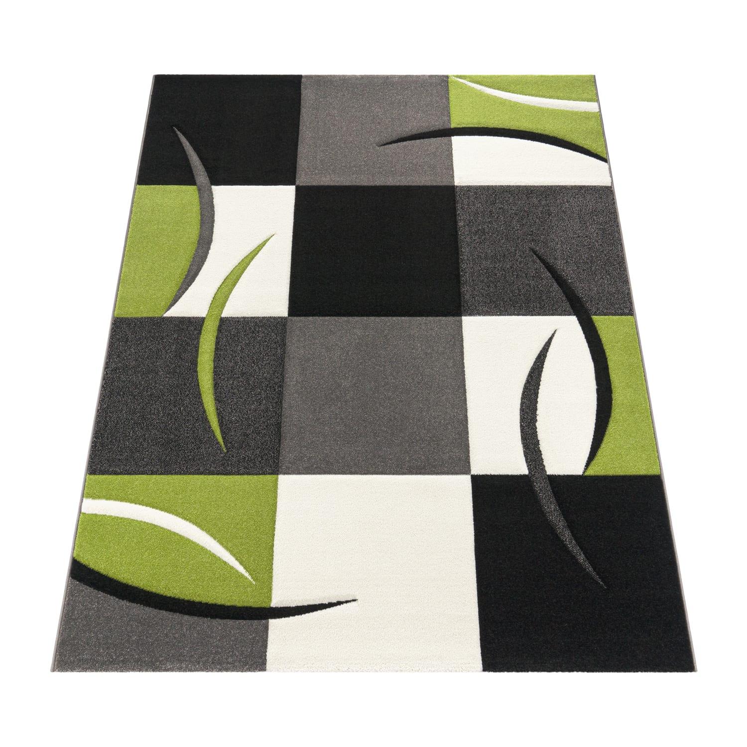 KURZFLORTEPPICH, kariert, Florhöhe 12 mm, Grün, 60 x 110 cm - Grün, Textil (110/60cm) - KADIMA DESIGN