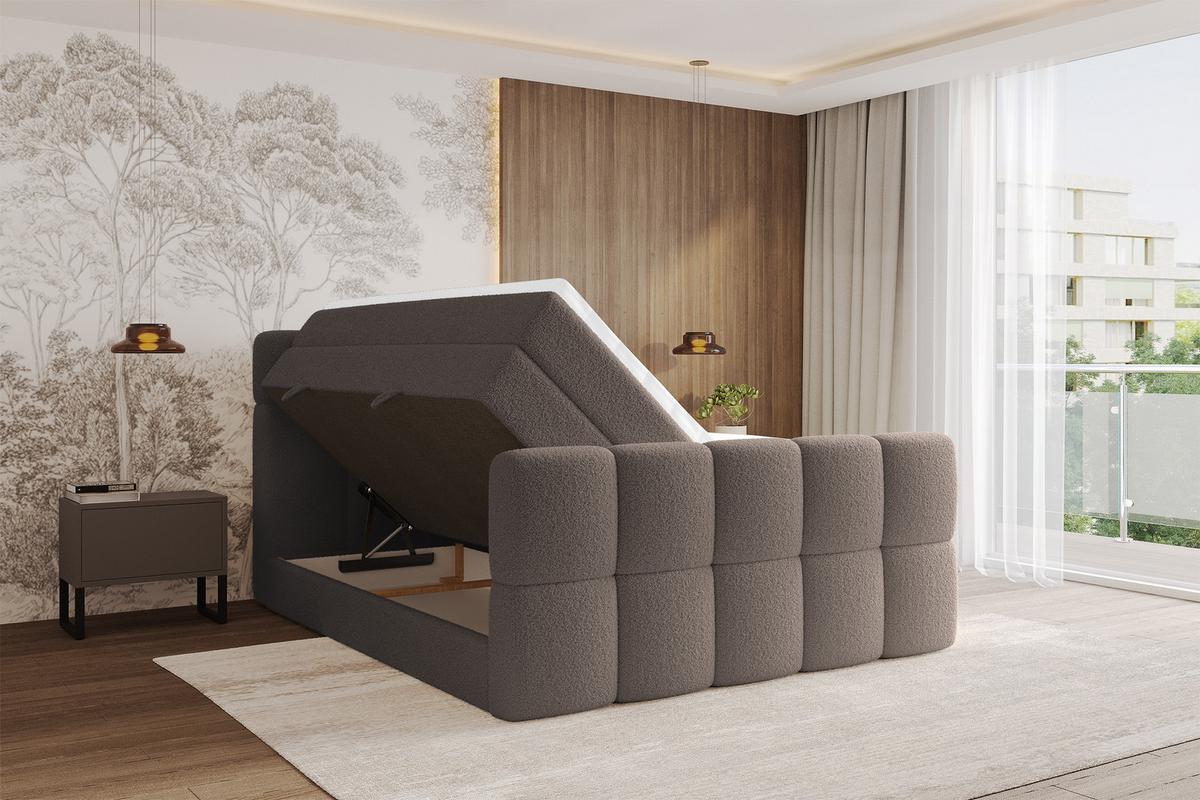 BOXBETT mit Matratze H3/H4 - FAMA-Z KING - 120x200 cm Braun Quelle - Braun, Holzwerkstoff (120/200cm) - ALTDECOR