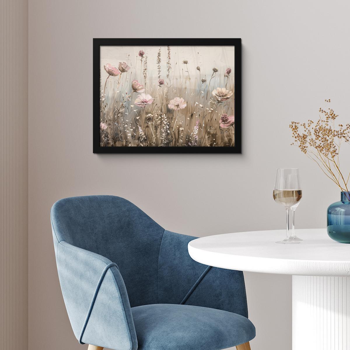 POSTER MIT RAHMENGERAHMTES BILD Blumen - Rosa - Modern - Beige 40x30 cm - Beige, Papier (40/30cm) - MuchoWow