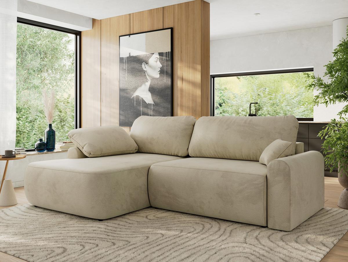 ECKSCHLAFSOFA CUBO L Beige Velvet - links - Beige/Schwarz, Kunststoff/Textil (273/187cm) - MKS