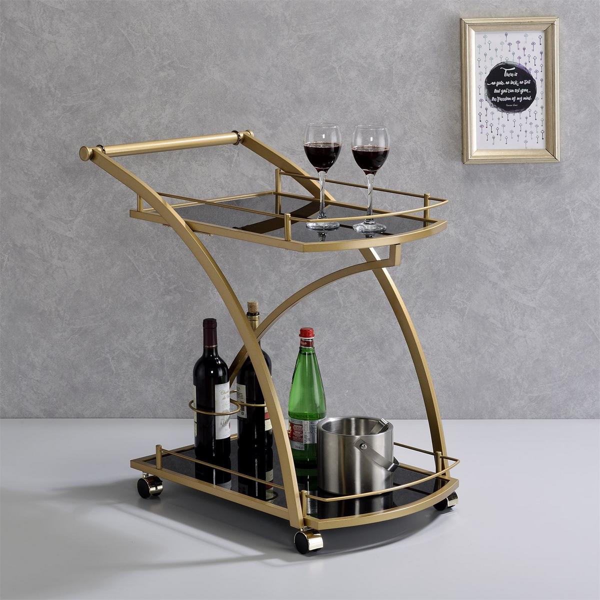 SERVIERWAGEN EVO schwarz/gold - Goldfarben/Schwarz, Glas/Metall (66/73/46cm) - IDIMEX