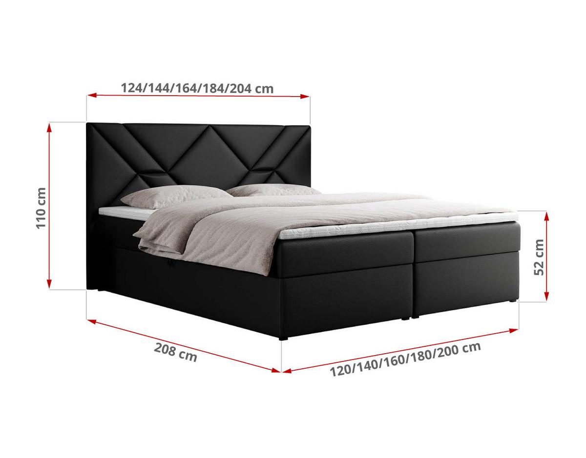BOXBETT NEOMI 200/200 - Schwarz Kunstleder - H3 - Visco - Schwarz, Holz/Textil (200/200cm)