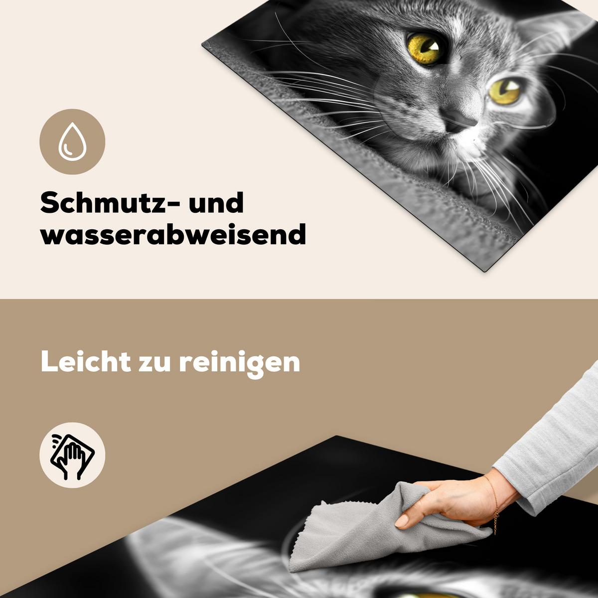 HERDABDECKPLATTE Katze - Grau - Tiere - Katze Herdabdeckung Induktionsfeld 70x52 cm - Grau, Kunststoff (70/52/0.2cm) - MuchoWow