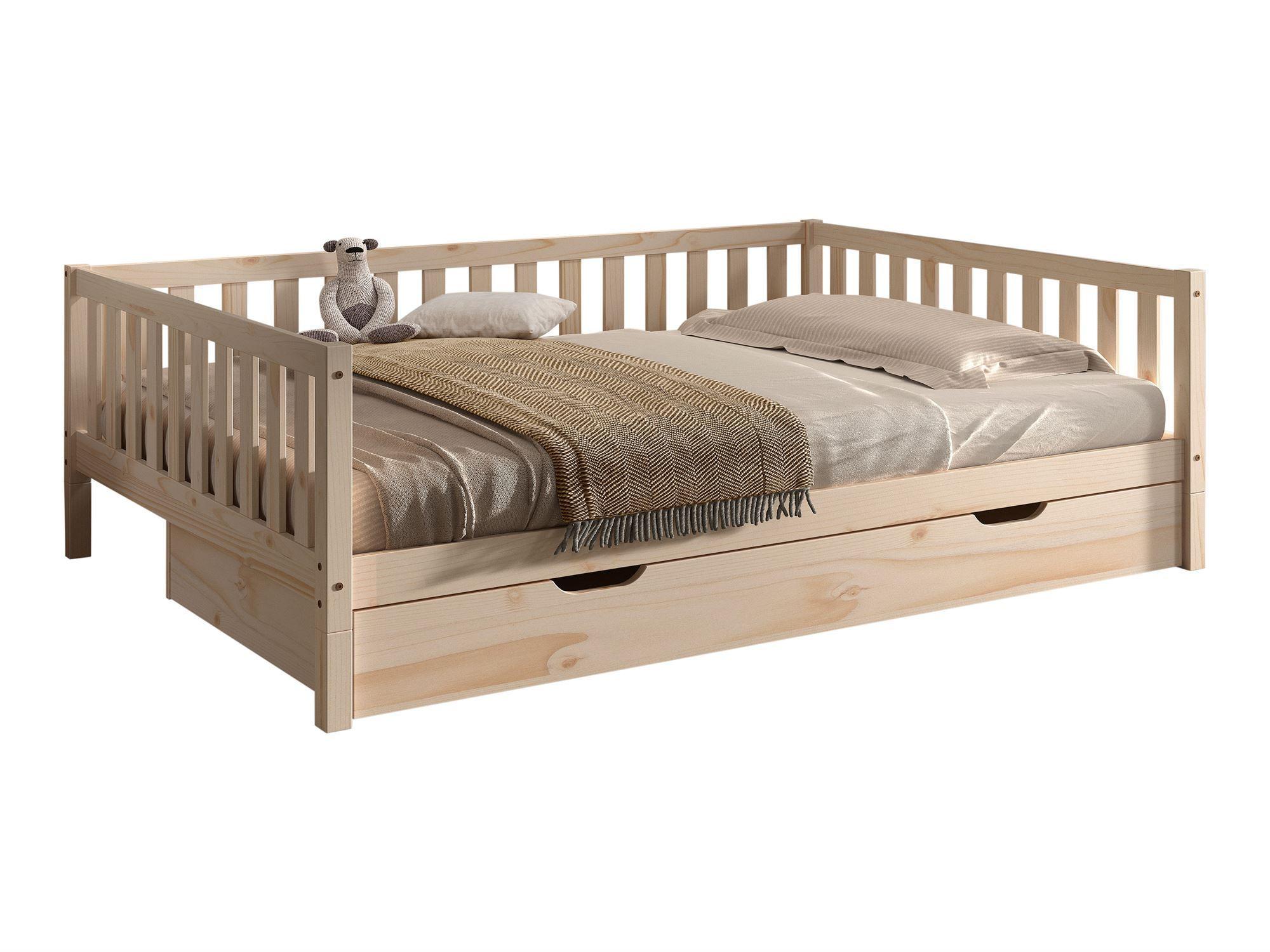 TAGESBETT Kapua 140x200 mit Bettschublade Kiefer Massivholz Natur - Kieferfarben, Holz (140/200cm) - 58aufmkessel