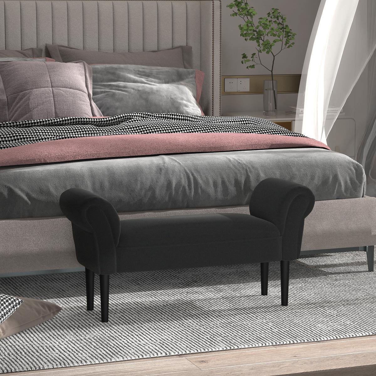 SITZBANK für Schlafzimmer Flurbank Polsterbank MDF Schaumstoff Grauweiß - Schwarz, Kunststoff (36/51/102cm) - HOMCOM