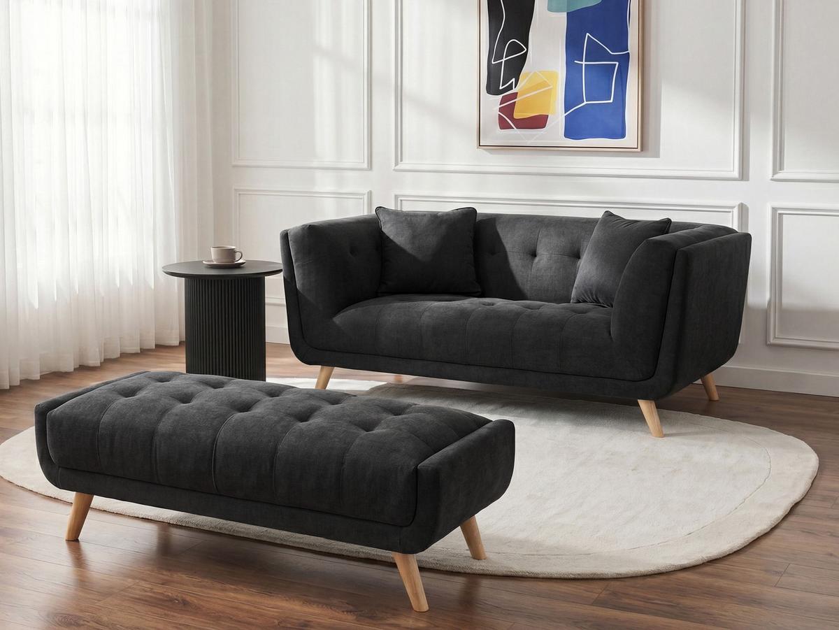 2-SITZER-SOFA Stoff Schwarz Habo - Hellbraun, Textil (176/78/72cm) - Beliani