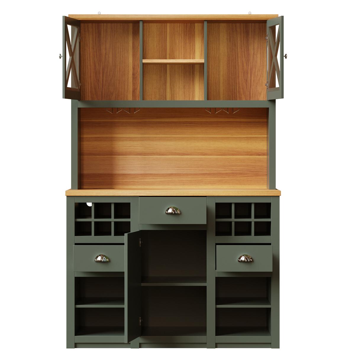 KÜCHENSCHRANK antik-grün & holz-optik mit led, usb-anschluss & weinregal - Waldgrün, Holzwerkstoff (120/188/45cm) - Urban Meuble