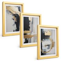 BILDER SET 3er Set - 20x30 cm Goldrahmen - Abstrakte Schwarz-Weiß-Malerei - Goldfarben, Kunststoff (20/30cm) - TULUP