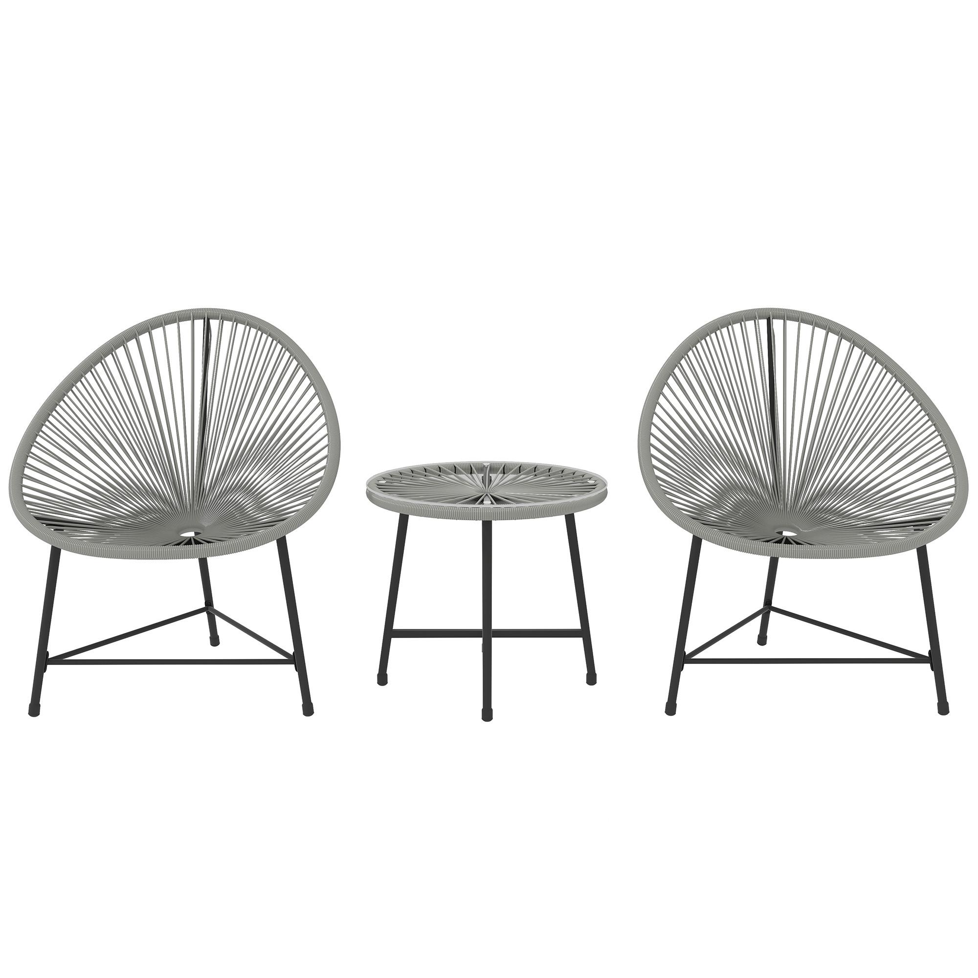 GARTENSET 3 TLG. Tisch mit Glasplatte Hellgrau - Schwarz/Grau, Kunststoff/Metall - Outsunny