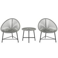 GARTENSET 3 TLG. Tisch mit Glasplatte Hellgrau - Schwarz/Grau, Kunststoff/Metall - Outsunny