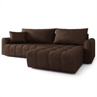 ECKSOFA FRIGA Braun Velours-Stoff mit Schlaffunktion - Braun, Holz (283/185cm) - MASSENO