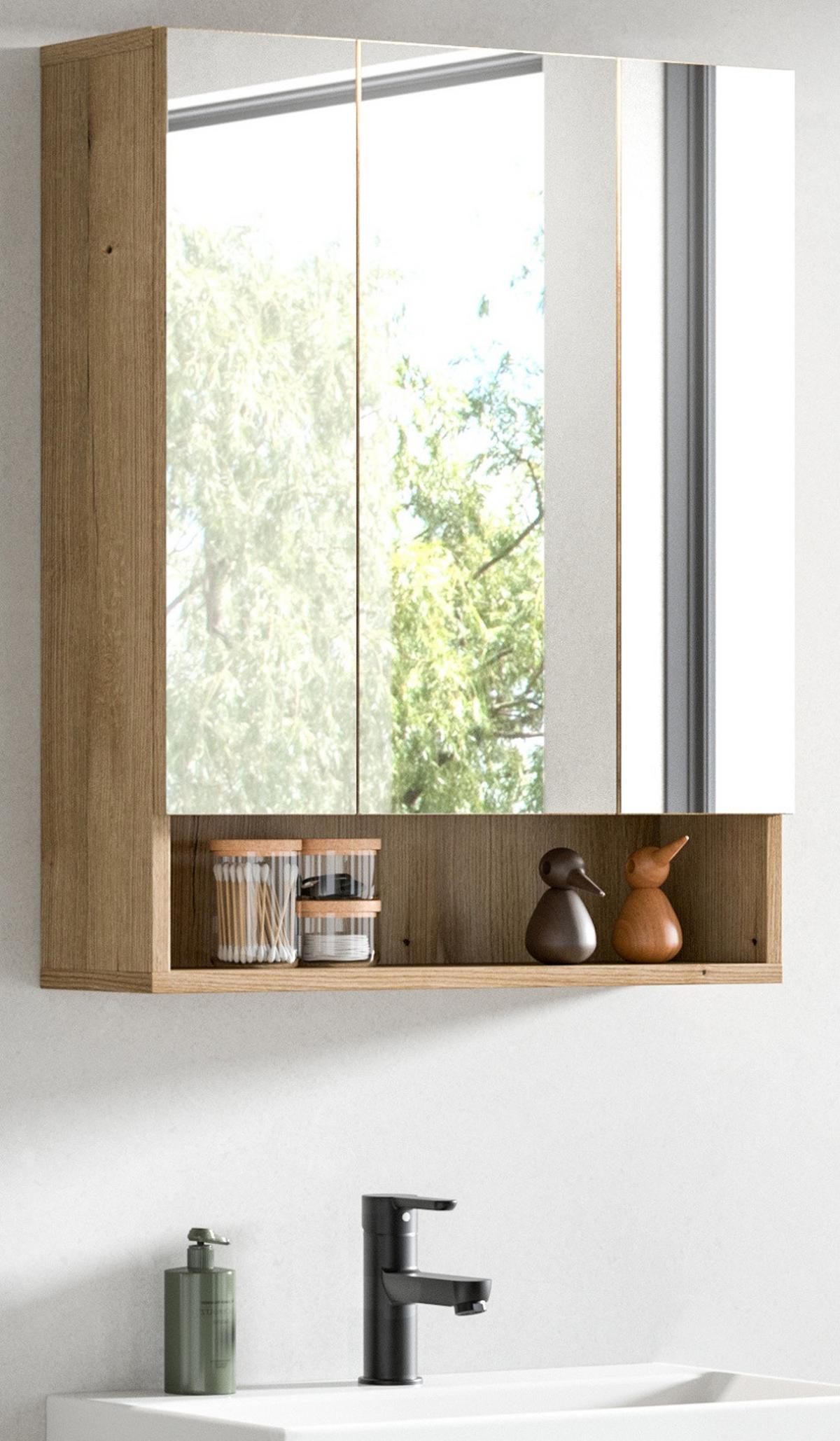 SPIEGELSCHRANK Eiche Evoke 3-türig 60 cm, Badezimmer Schrank mit 10 Fächern - Eichefarben, Glas/Holzwerkstoff (60/74/18cm) - Inn.Furn