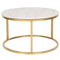 COUCHTISCH Marmor Optik beige/gold 70 cm Coral - Beige/Goldfarben, Metall (70/70/43cm) - Beliani