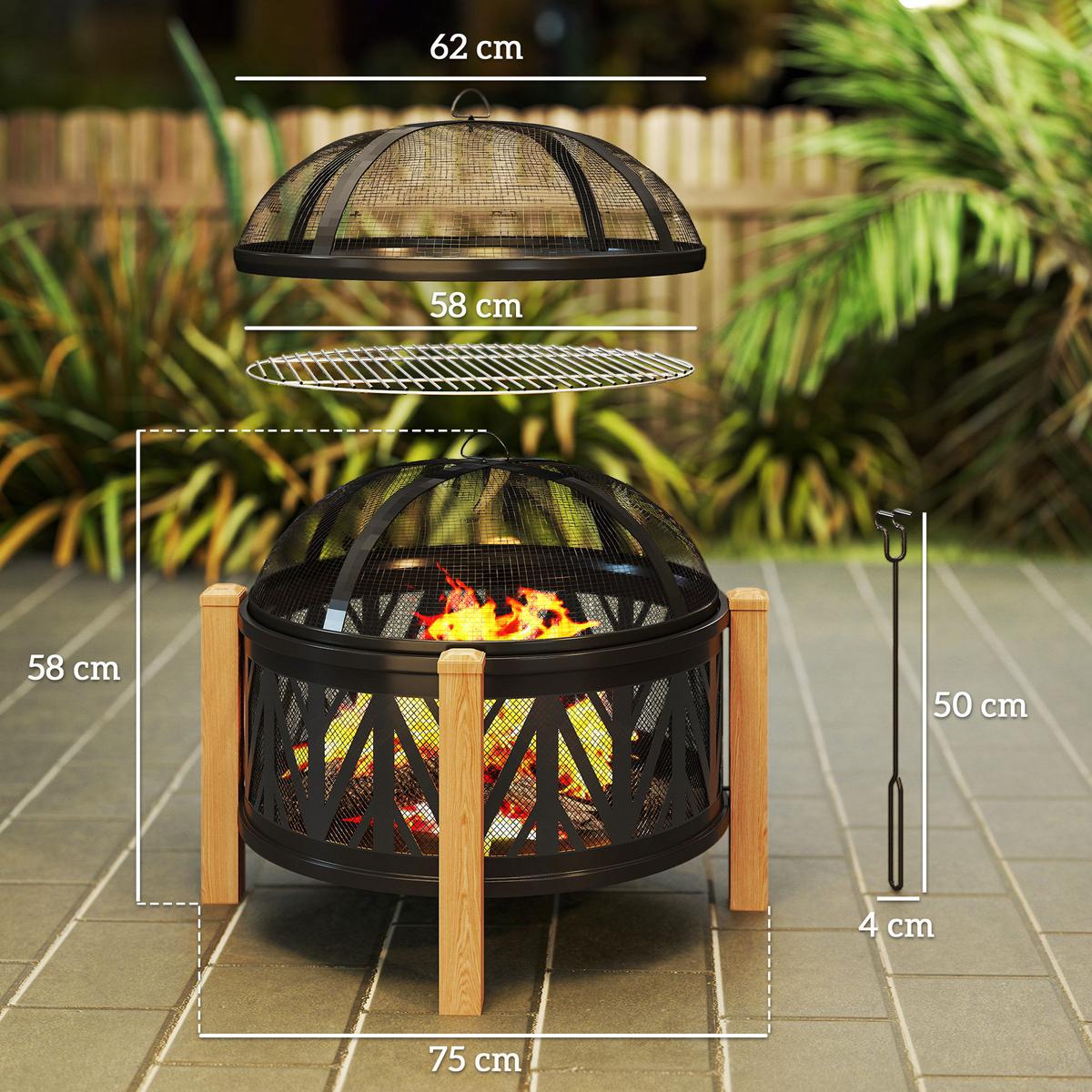 FEUERSCHALE Metall Schwarz Braun - Multicolor, Metall (75/58/75cm) - Outsunny