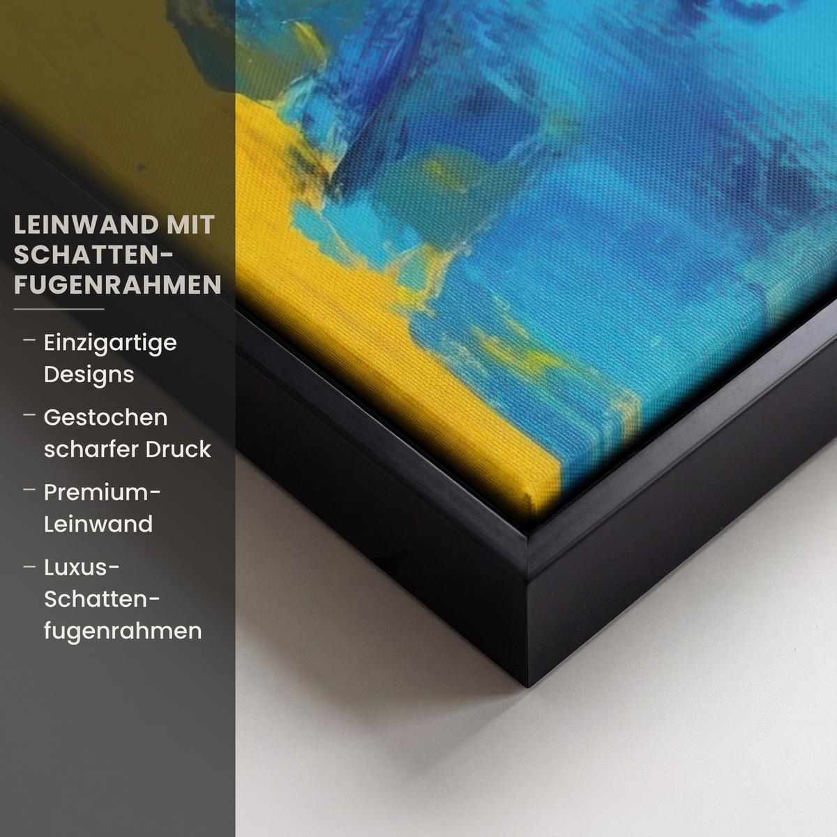 LEINWAND Bilder mit Rahmen - Frida Kahlo - Frau - Gelb - Blau - Blumen - 50x70 - Gelb, Textil (50/70cm) - MuchoWow
