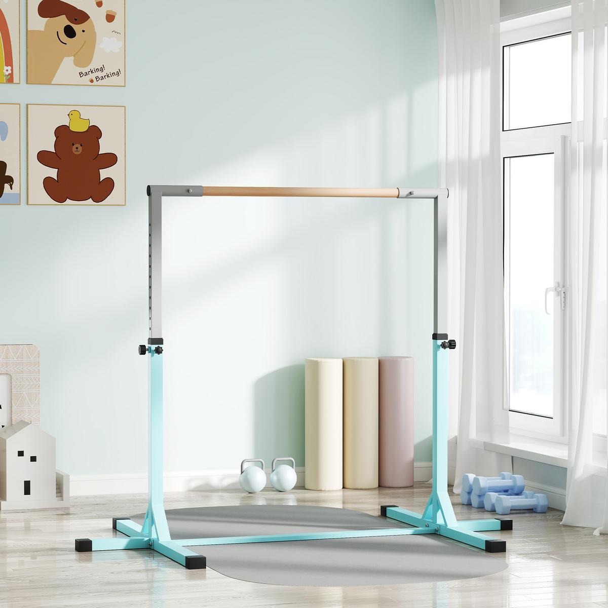 GYMNASTIK-TURNRECK Stahl Buchenholz Hellblau - Hellblau, Metall (121/194cm) - HOMCOM