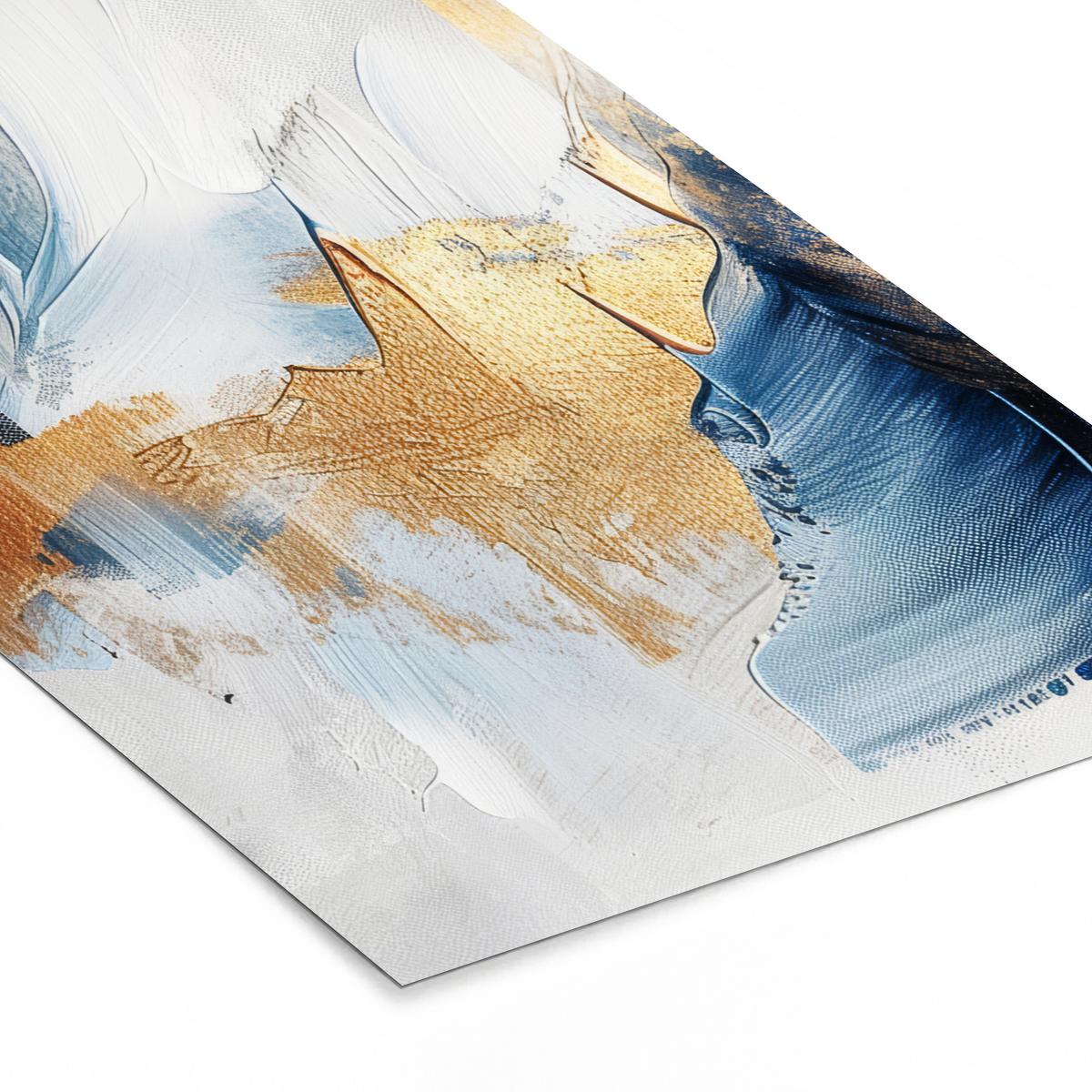 POSTER MIT RAHMENGERAHMTES BILD Gold - Blau - Aquarell - Kunst - Modern 60x90 cm - Hellblau, Papier (60/90cm) - MuchoWow