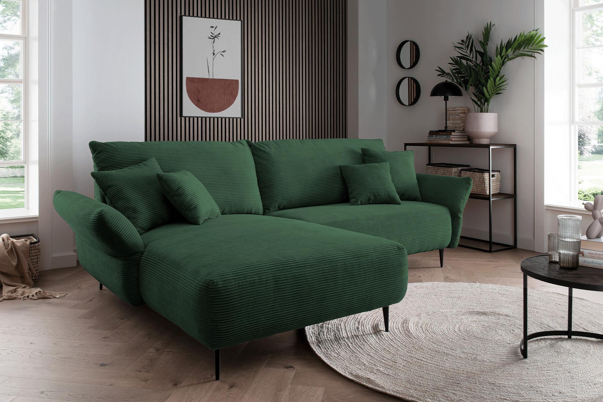 Dunkelgrünes Ecksofa mit Cordmuster